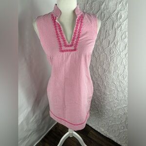 Vineyard Vines Embroidered Striped Tunic Sleeveless Dress, Size 2, Pink & White